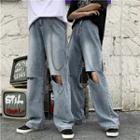 Couple Matching Distressed Wide-leg Jeans