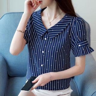 Pinstriped Short-sleeve Chiffon Shirt