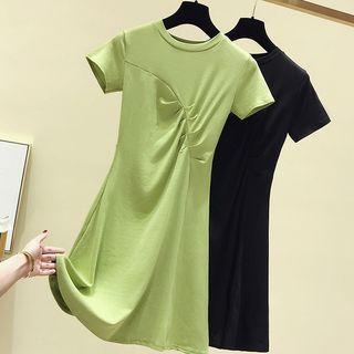 Short-sleeve Shirred A-line T-shirt Dress