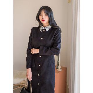 Tall Size Lace-collar Faux-pearl Buttoned Midi Dress