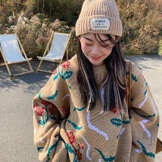 High-waist Floral Sweater / High-waist Plain Shorts