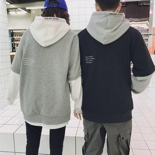 Couple Matching Mock Two-piece Drawstring Hoodie