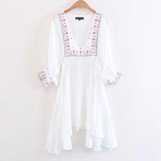 Short-sleeve Embroidered A-line Chiffon Dress
