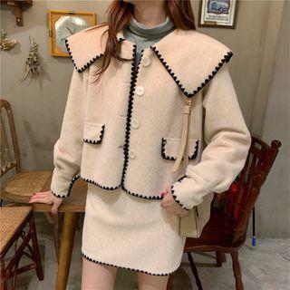 Contrast Trim Button Jacket / Mini Straight-fit Skirt