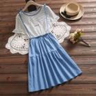 Panel Short-sleeve Mock Two-piece Dress