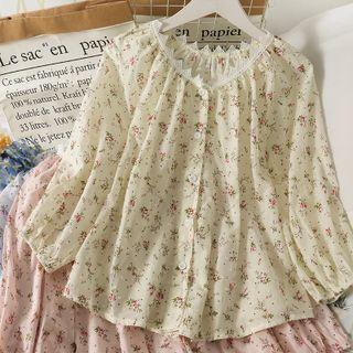 Lace-trim Floral Loose Shirt