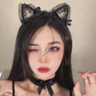 Cat Ear Lace Headband / Faux Pearl Head Chain / Bell Choker / Set