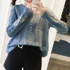 Flower Embroidered Open Knit Sweater