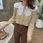 Long-sleeve Eyelet Lace Collar Button-up Blouse