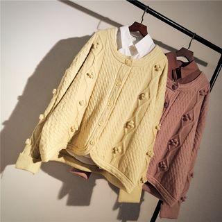 Pompom-detail Cable-knit Cardigan