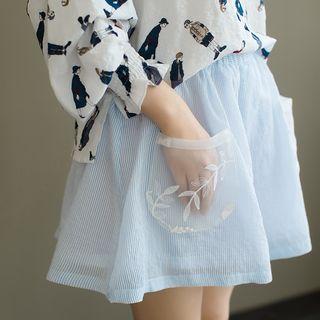 Embroidered Pocket Striped Wide Leg Shorts