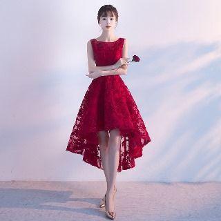 Waterfall Hem Sleeveless Lace Prom Dress