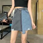 Asymmetric Color-block Denim Skirt