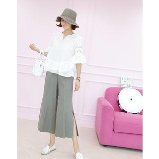 Slit-side Linen Wide-leg Pants