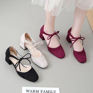 Ankle Strap Velvet Block-heel Sandals