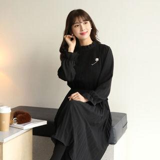 Frill-trim Pleated Long Dress With Sash