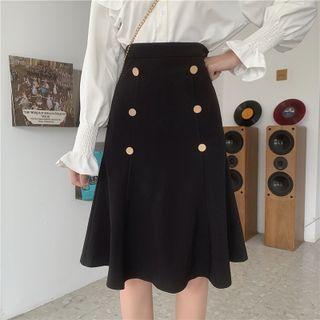Button Decor Midi Skirt