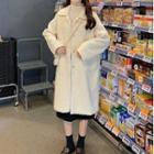 Fleece Button-up Long Coat Off-white - One Size