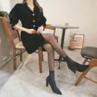 Metal-button Velvet Sheath Coatdress