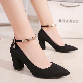 Chunky-heel Rhinestone Pumps