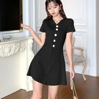 Short-sleeve Front Button Dress