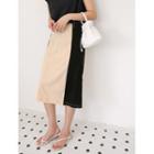 Plus Size Band-waist Contrast-panel Skirt