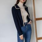 Collared Piped Textured Cardigan