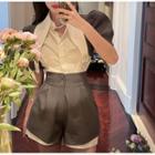 Puff-sleeve Two-tone Shirt / Shorts
