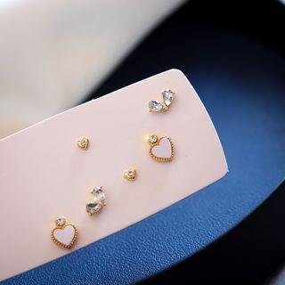 Set Of 3: Rhinestone Heart Ear Stud Set Of 3 - One Size