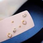 Set Of 3: Rhinestone Heart Ear Stud Set Of 3 - One Size