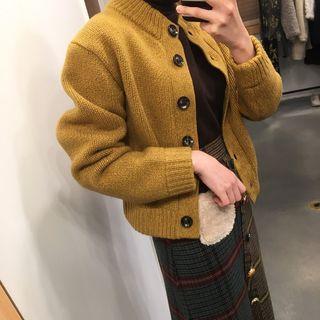Long Sleeve Plain Cardigan Yellow - One Size