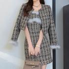 Set: Faux Fur Tweed Dress + Jacket