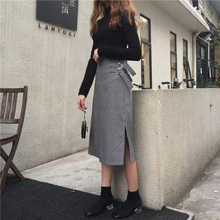High-waist Check A-line Skirt