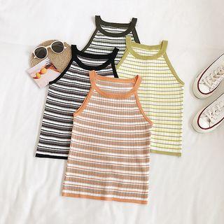 Contrast Trim Striped Sleeveless Knit Top