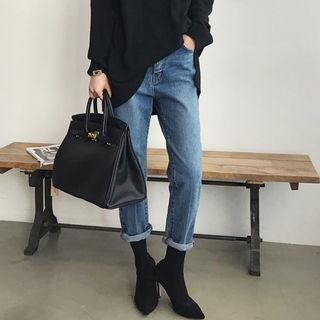 Fray-hem Washed Relaxed-fit Jeans