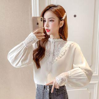 Lace Panel Balloon-sleeve Chiffon Blouse