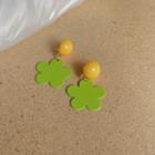 Flower Alloy Dangle Earring 1 Pair - S925 Silver - Yellow & Green - One Size