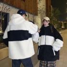 Couple Matching Color Block Faux-fur Hooded Jacket