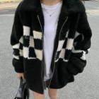 Check Fleece Zip Jacket Check - Black - One Size