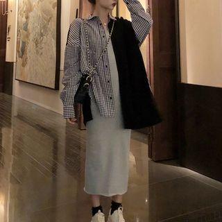 Color Block Shirt Jacket / Midi Sheath Tank Dress