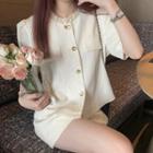 Elbow-sleeve Single-breasted Jacket / Wide Leg Shorts