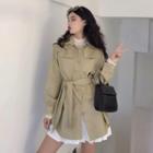 Long Sleeve Single Breasted Lace Up Plain Faux Leather Trench Coat
