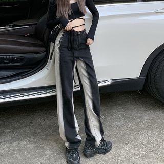 Two-tone Washed Straight Leg Jeans