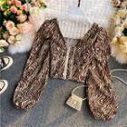 Dual Zip Zebra Print Long-sleeve Blouse