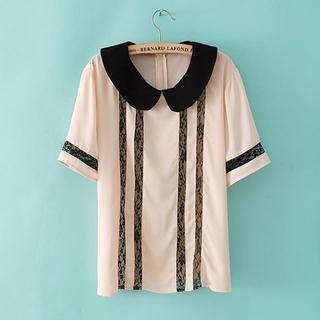 Short-sleeve Lace-panel Blouse