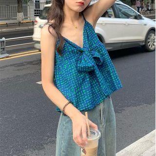 V-neck Bow Accent Camisole Top Blue - One Size