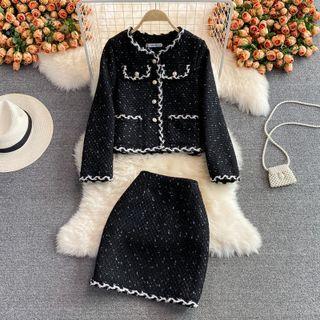 Set: Single Breasted Tweed Jacket + A-line Skirt
