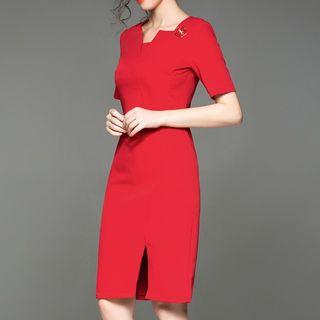 Short-sleeve Split Side Sheath Dress