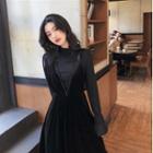 Set: Long-sleeve T-shirt + Midi A-line Velvet Pinafore Dress
