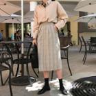 Band-waist Glen-plaid Long Skirt